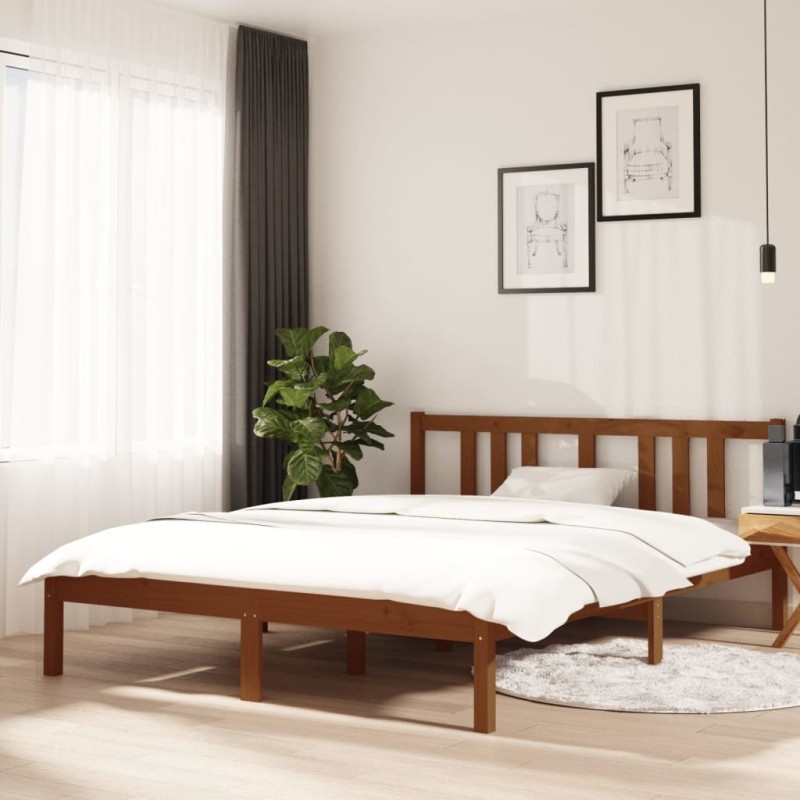 vidaXL Estructura de cama madera maciza marrón miel 140x190 cm vidaXL Estructura de cama madera maciza marrón miel 140x190 cm