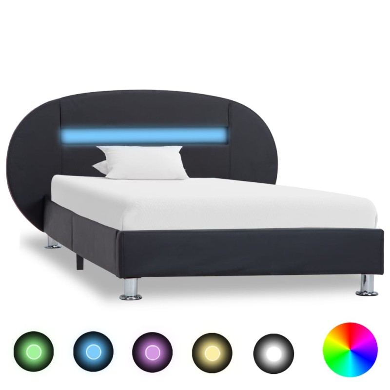 vidaXL Estructura de cama con LED cuero sintético negro 90x200 cm vidaXL Estructura de cama con LED cuero sintético negro 90x200 cm