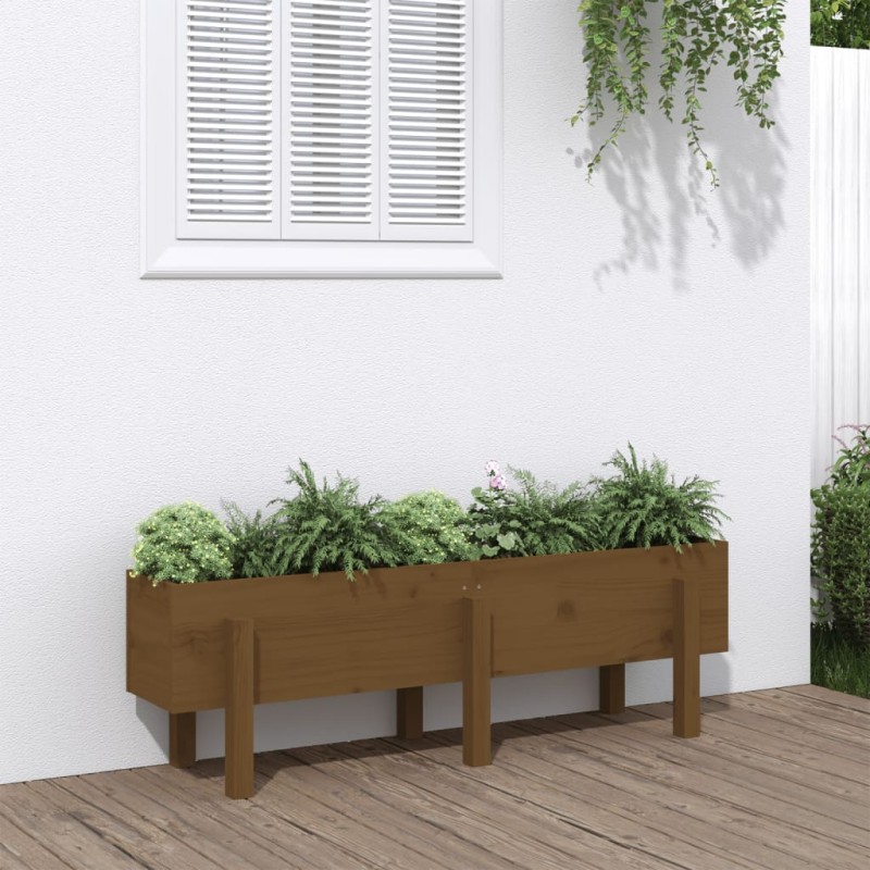 vidaXL Arriate elevado de jardín madera pino marrón miel 121x30x38 cm vidaXL Arriate elevado de jardín madera pino marrón miel 121x30x38 cm
