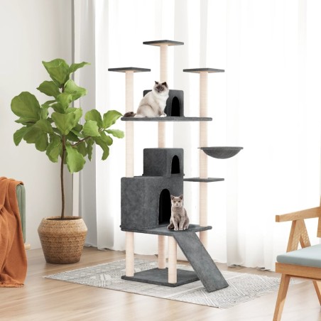 vidaXL Rascador para gatos con postes de sisal gris oscuro 175 cm