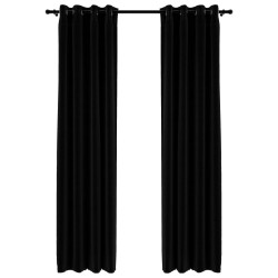 vidaXL Cortinas opacas con ojales look de lino 2 pzas negro 140x225 cm