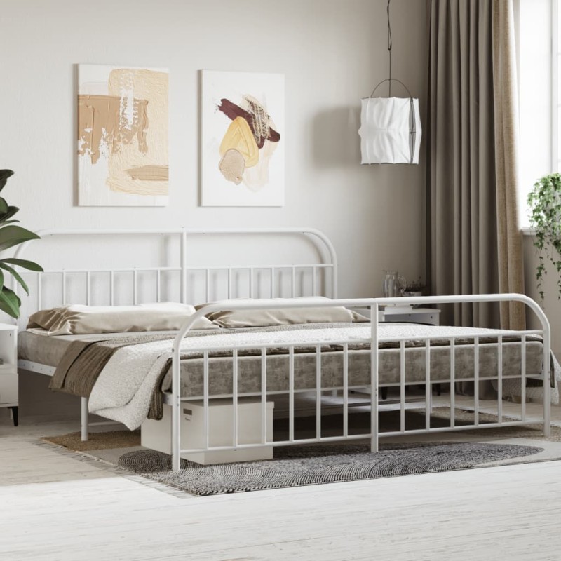 vidaXL Estructura cama metal con cabecero y pie cama blanco 193x203 cm vidaXL Estructura cama metal con cabecero y pie cama blanco 193x203 cm