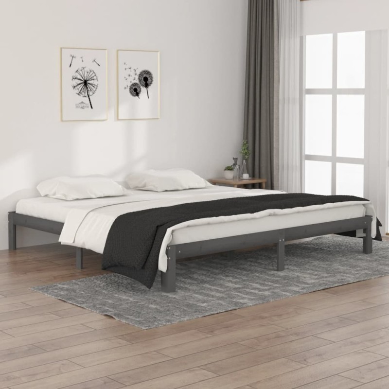 vidaXL Estructura de cama madera maciza de pino gris 200x200 cm vidaXL Estructura de cama madera maciza de pino gris 200x200 cm
