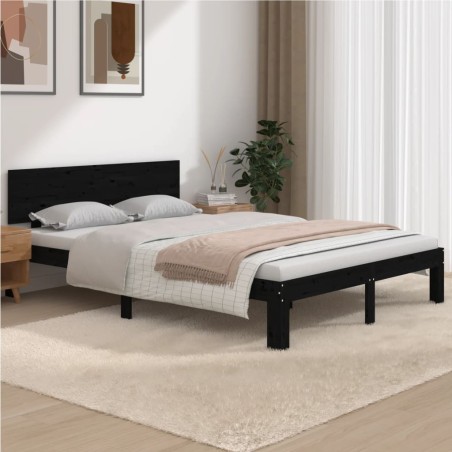 vidaXL Estructura de cama madera maciza negro 150x200 cm
