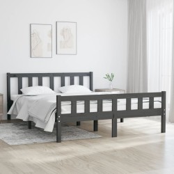 vidaXL Estructura de cama de madera maciza gris 140x190 cm