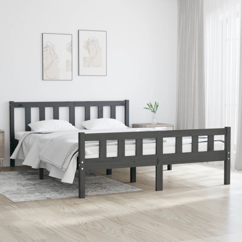 vidaXL Estructura de cama de madera maciza gris 140x190 cm vidaXL Estructura de cama de madera maciza gris 140x190 cm