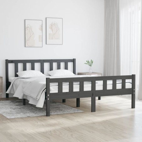 vidaXL Estructura de cama de madera maciza gris 140x190 cm