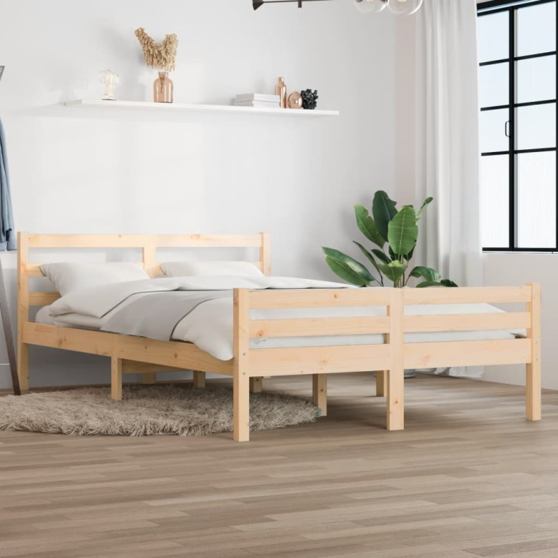 vidaXL Estructura de cama de matrimonio madera maciza 135x190 cm