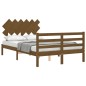 vidaXL Estructura de cama matrimonio con cabecero madera marrón miel vidaXL Estructura de cama matrimonio con cabecero madera marrón miel