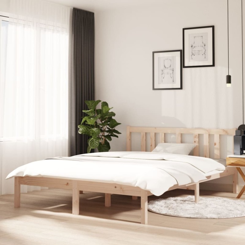 vidaXL Estructura de cama de matrimonio madera maciza 135x190 cm