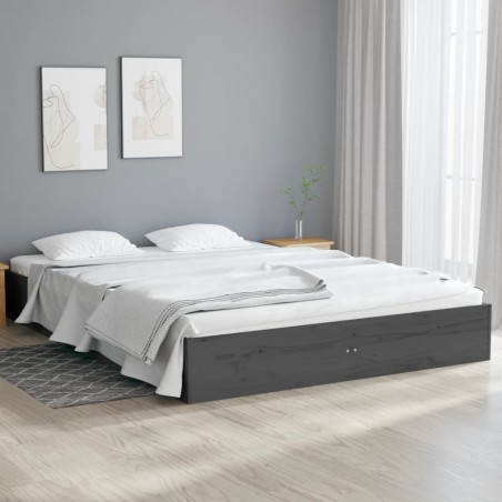 vidaXL Estructura de cama doble pequeña madera maciza gris 120x190 cm
