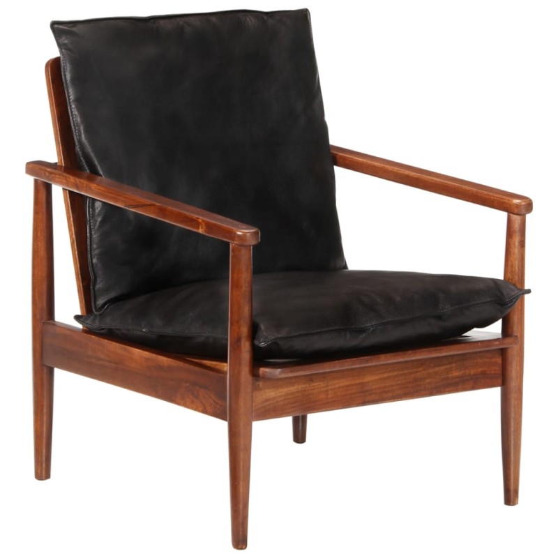 vidaXL Sillón madera maciza acacia y cuero auténtico negro vidaXL Sillón madera maciza acacia y cuero auténtico negro