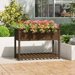 vidaXL Jardinera con estante madera maciza pino marrón 111,5x54x81 cm