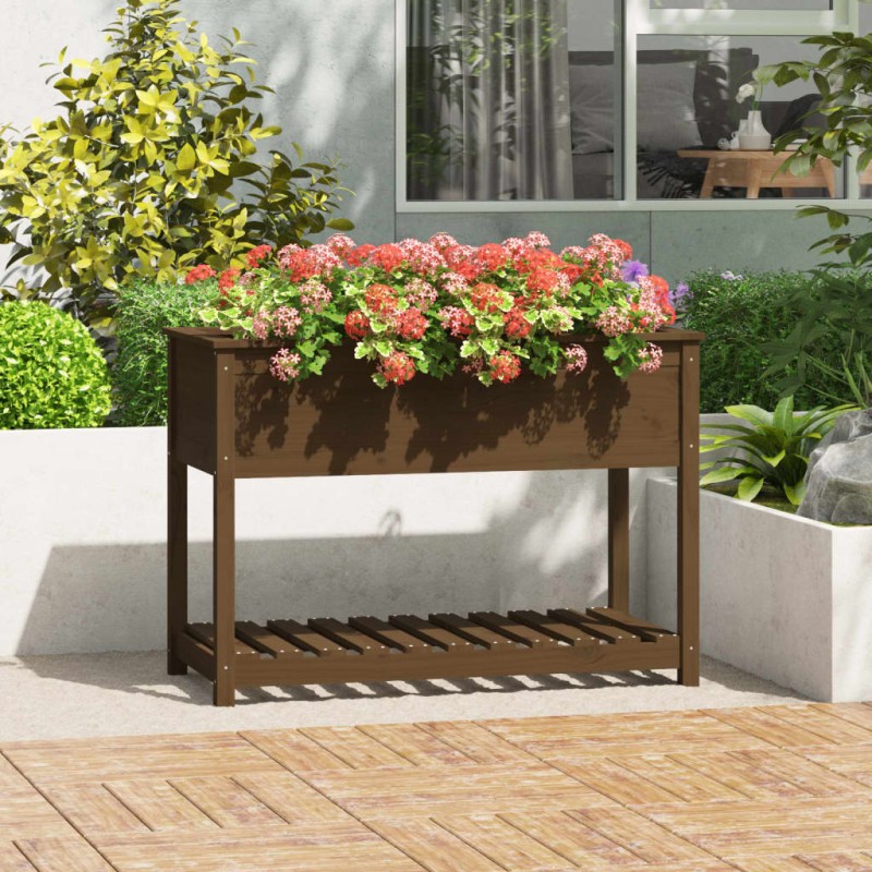 vidaXL Jardinera con estante madera maciza pino marrón 111,5x54x81 cm vidaXL Jardinera con estante madera maciza pino marrón 111,5x54x81 cm