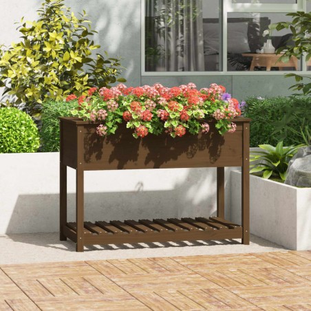 vidaXL Jardinera con estante madera maciza pino marrón 111,5x54x81 cm