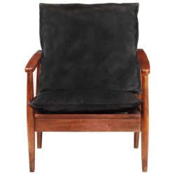 vidaXL Sillón madera maciza acacia y cuero auténtico negro