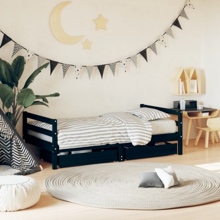 vidaXL Estructura cama infantil y cajones madera pino negro 80x160 cm