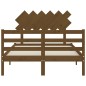 vidaXL Estructura de cama matrimonio con cabecero madera marrón miel vidaXL Estructura de cama matrimonio con cabecero madera marrón miel