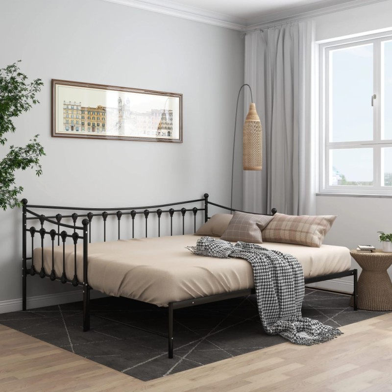 vidaXL Estructura de sofá cama extraíble de metal negro 90x200 cm vidaXL Estructura de sofá cama extraíble de metal negro 90x200 cm