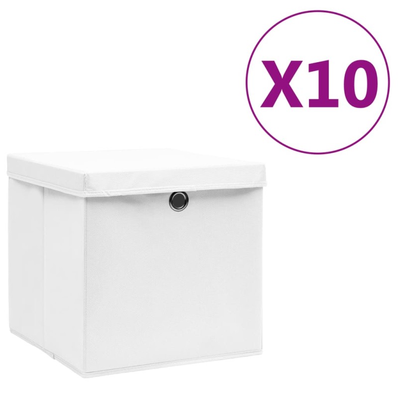 vidaXL Cajas de almacenaje con tapas 10 uds blanco 28x28x28 cm vidaXL Cajas de almacenaje con tapas 10 uds blanco 28x28x28 cm