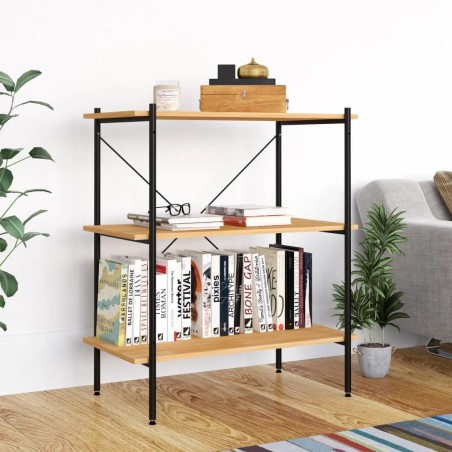 vidaXL Estantería de 3 niveles negro y roble 80x40x92 cm
