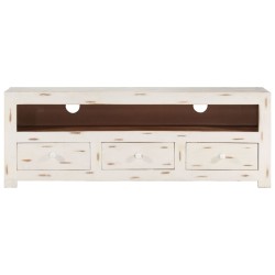 vidaXL Mueble de TV madera de acacia maciza blanco 110x30x40 cm