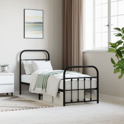 vidaXL Estructura de cama con cabecero y estribo metal negro 75x190 cm