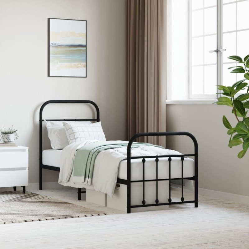 vidaXL Estructura de cama con cabecero y estribo metal negro 75x190 cm vidaXL Estructura de cama con cabecero y estribo metal negro 75x190 cm