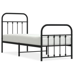 vidaXL Estructura de cama con cabecero y estribo metal negro 75x190 cm