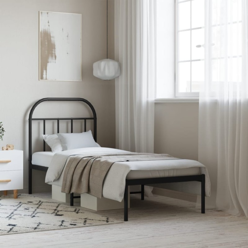 vidaXL Estructura de cama con cabecero metal negro 75x190 cm vidaXL Estructura de cama con cabecero metal negro 75x190 cm
