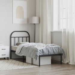 vidaXL Estructura de cama con cabecero metal negro 75x190 cm