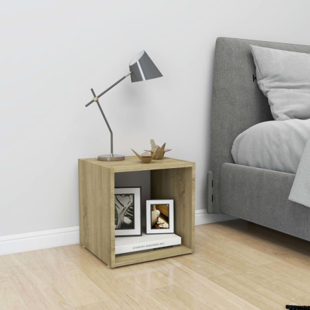 vidaXL Mueble TV madera contrachapada blanco y roble Sonoma 37x35x37cm