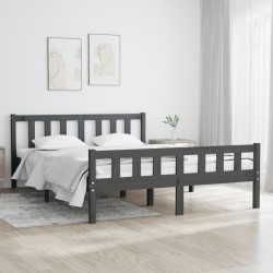 vidaXL Estructura de cama doble madera maciza gris 135x190 cm