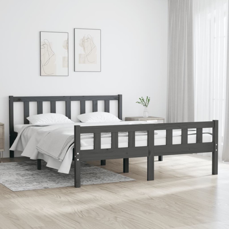 vidaXL Estructura de cama doble madera maciza gris 135x190 cm
