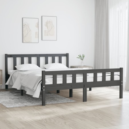 vidaXL Estructura de cama doble madera maciza gris 135x190 cm