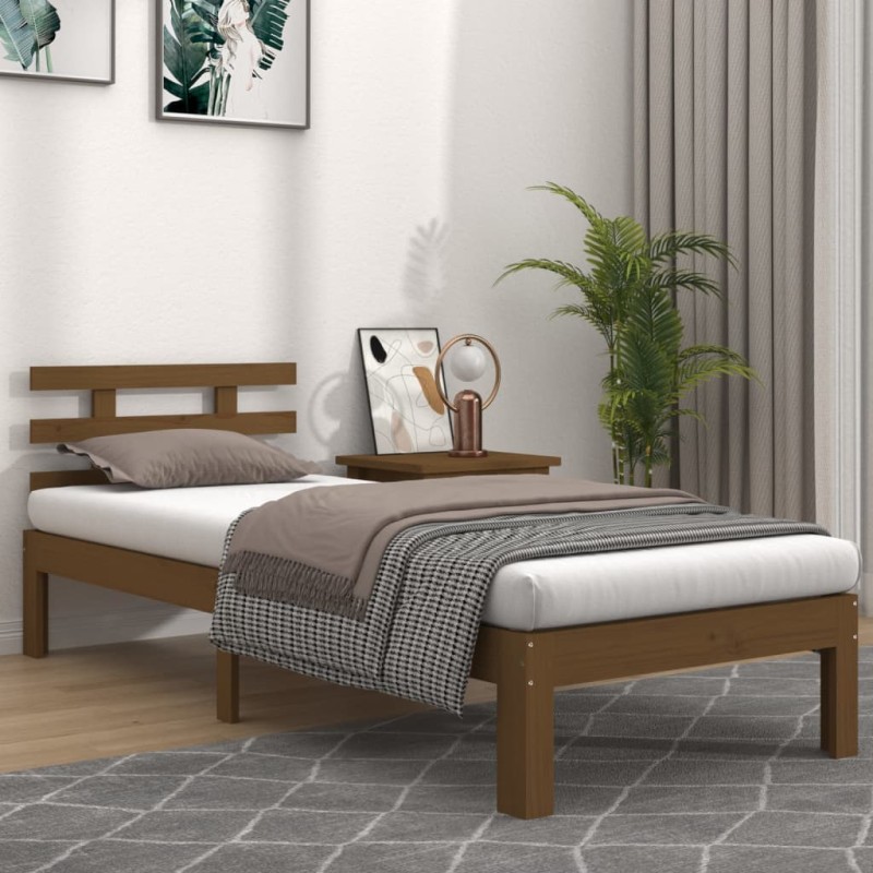 vidaXL Estructura de cama madera maciza marrón miel 90x200 cm vidaXL Estructura de cama madera maciza marrón miel 90x200 cm