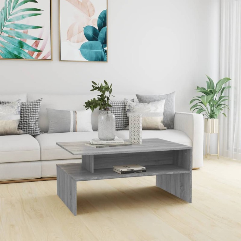 vidaXL Mesa de centro madera contrachapada gris Sonoma 90x60x42,5 cm