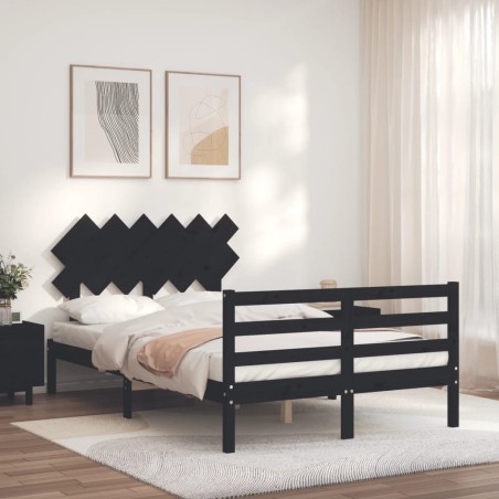 vidaXL Estructura cama de matrimonio con cabecero madera maciza negro