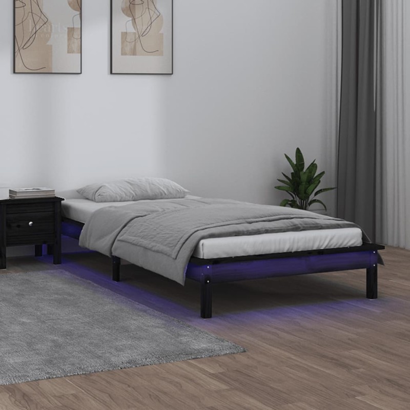 vidaXL Estructura de cama con LED madera maciza negra 75x190 cm vidaXL Estructura de cama con LED madera maciza negra 75x190 cm
