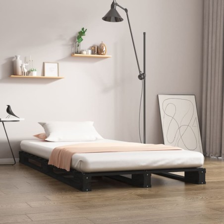 vidaXL Estructura de cama madera maciza de pino negro 90x200 cm