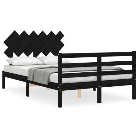 vidaXL Estructura cama de matrimonio con cabecero madera maciza negro