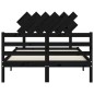 vidaXL Estructura cama de matrimonio con cabecero madera maciza negro