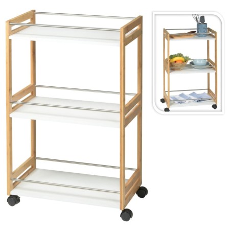 Excellent Houseware Carrito de cocina con 3 estantes bambú