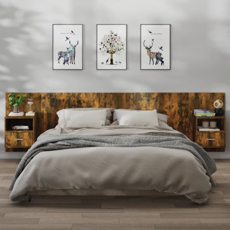 vidaXL Mesita de noche de pared 2 unidades color roble ahumado