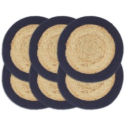 vidaXL Mantel individual 6 uds yute y algodón natural azul marino 38cm
