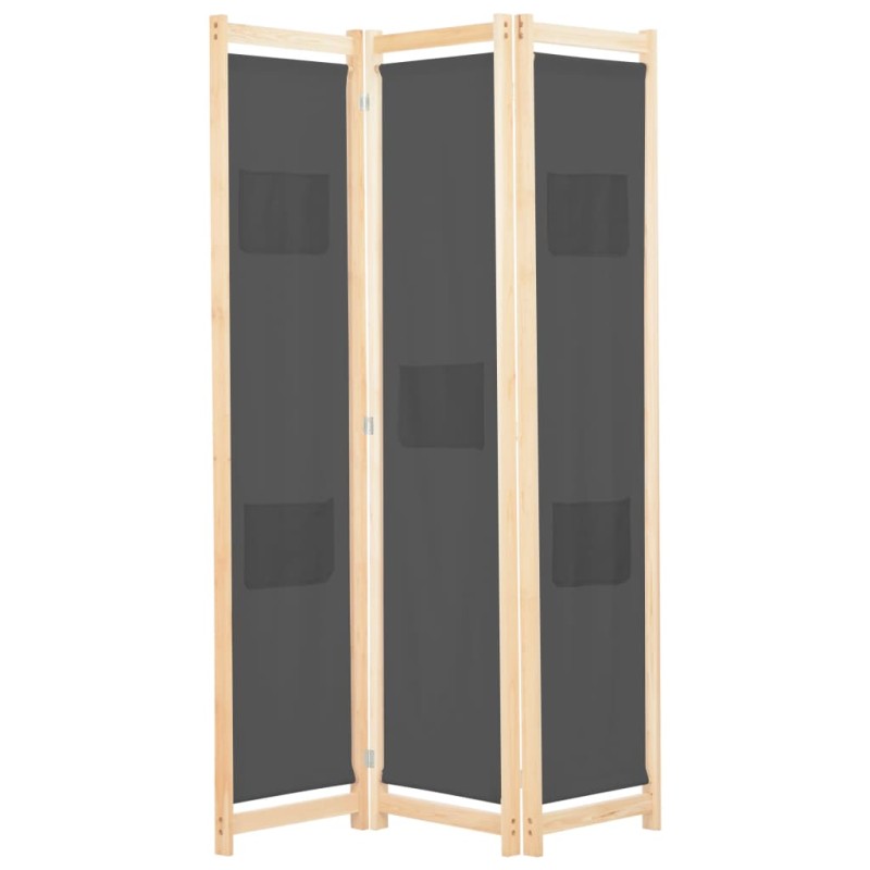 vidaXL Biombo divisor de 3 paneles de tela gris 120x170x4 cm vidaXL Biombo divisor de 3 paneles de tela gris 120x170x4 cm