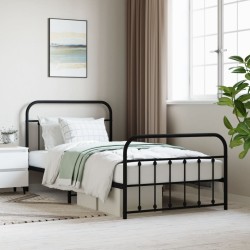 vidaXL Estructura de cama con cabecero y estribo metal negro 107x203cm