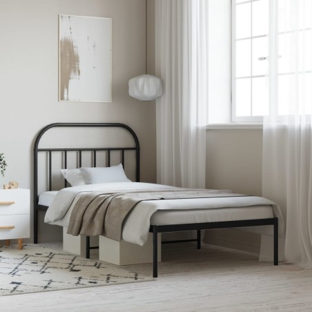 vidaXL Estructura de cama con cabecero metal negro 107x203 cm