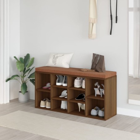 vidaXL Banco zapatero madera contrachapada marrón roble 103x30x48 cm