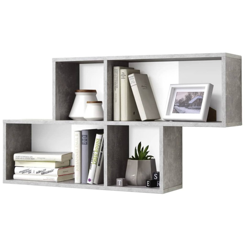 FMD Estantería de pared con 4 compartimentos hormigón y blanco FMD Estantería de pared con 4 compartimentos hormigón y blanco